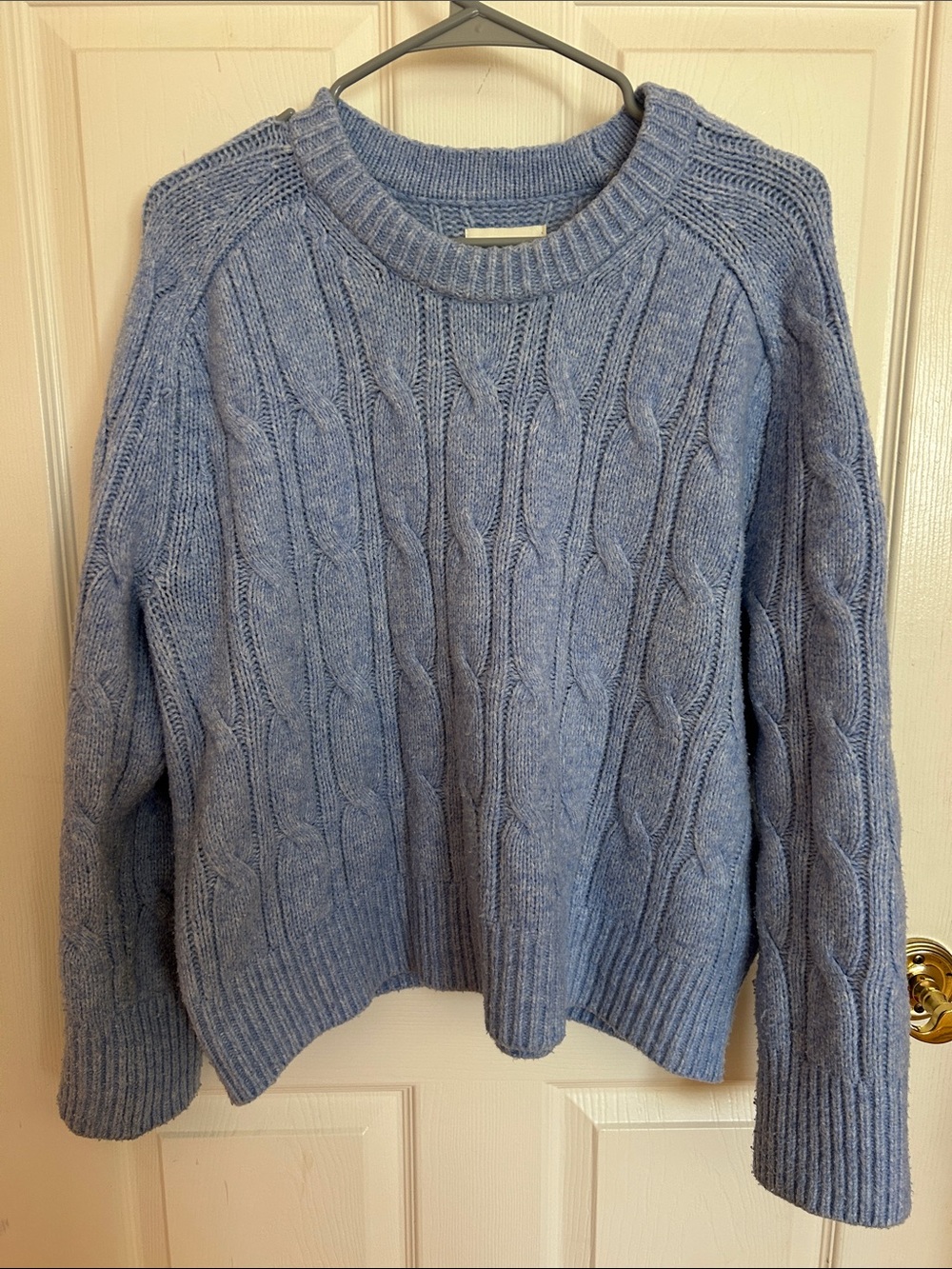 Abercrombie & Fitch Dusty Blue Cable-Knit Crewneck Sweater